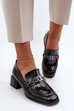 Lakierowane Czółenka Na Klocku Czarne S.Barski MR38-960