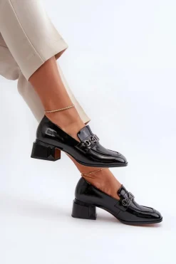 Lakierowane Czółenka Na Klocku Czarne S.Barski MR38-960