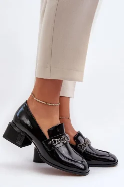 Lakierowane Czółenka Na Klocku Czarne S.Barski MR38-960