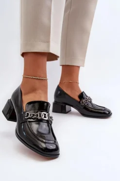 Lakierowane Czółenka Na Klocku Czarne S.Barski MR38-960