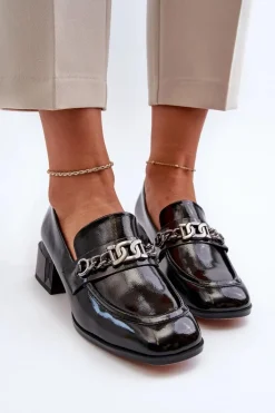 Lakierowane Czółenka Na Klocku Czarne S.Barski MR38-960