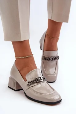 Lakierowane Czółenka Na Klocku Szare S.Barski MR38-960