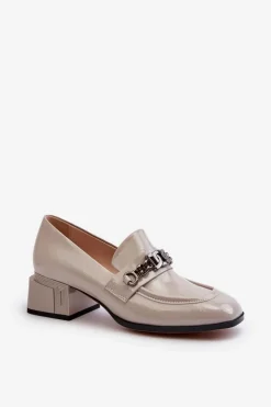 Lakierowane Czółenka Na Klocku Szare S.Barski MR38-960