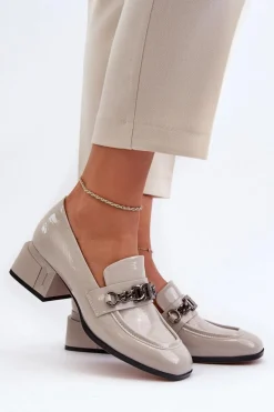 Lakierowane Czółenka Na Klocku Szare S.Barski MR38-960