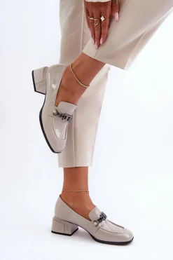 Lakierowane Czółenka Na Klocku Szare S.Barski MR38-960