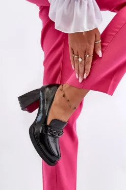 Lakierowane Czółenka Na Masywnym Obcasie Czarne Terimene