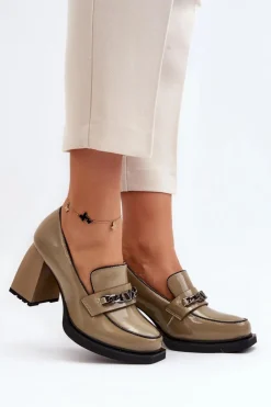 Lakierowane Czółenka Na Masywnym Obcasie Zielone Terimene