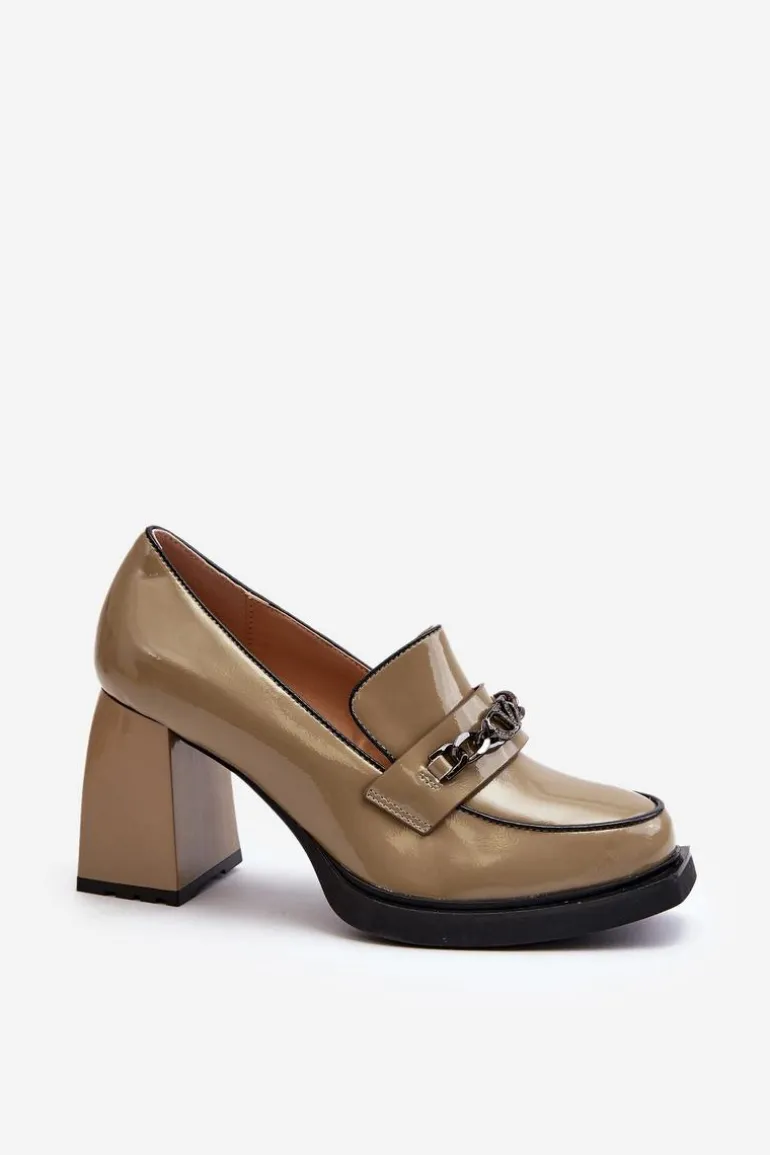 Lakierowane Czółenka Na Masywnym Obcasie Zielone Terimene