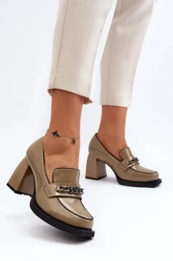 Lakierowane Czółenka Na Masywnym Obcasie Zielone Terimene