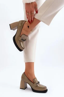 Lakierowane Czółenka Na Masywnym Obcasie Zielone Terimene