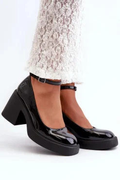 Lakierowane Czółenka Na Masywnym Obcasie Czarne Effiba