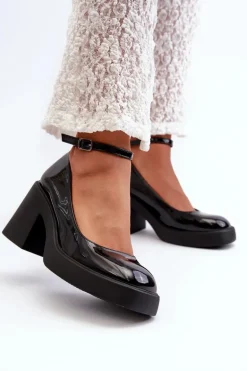 Lakierowane Czółenka Na Masywnym Obcasie Czarne Effiba