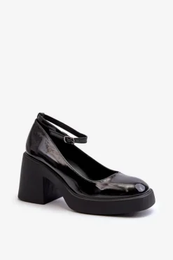 Lakierowane Czółenka Na Masywnym Obcasie Czarne Effiba