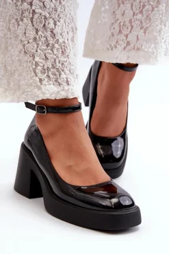 Lakierowane Czółenka Na Masywnym Obcasie Czarne Effiba
