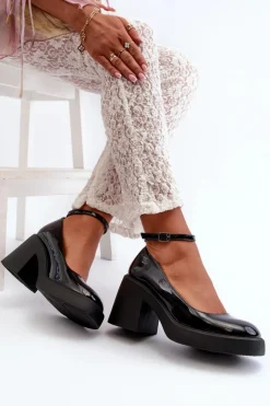 Lakierowane Czółenka Na Masywnym Obcasie Czarne Effiba