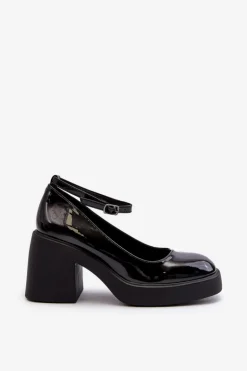 Lakierowane Czółenka Na Masywnym Obcasie Czarne Effiba