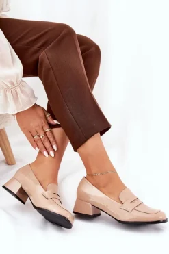 Lakierowane Czółenka Na Niskim Obcasie Nude Selenith