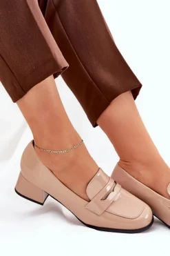 Lakierowane Czółenka Na Niskim Obcasie Nude Selenith