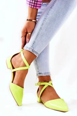 Lakierowane Czółenka Na Niskim Obcasie Neonowy Żółty Giovanna