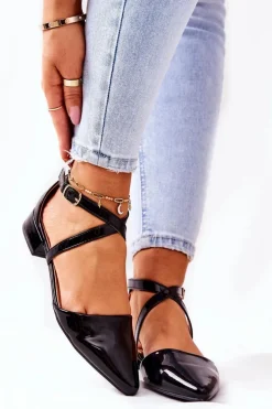 Lakierowane Czółenka Na Niskim Obcasie Czarne Giovanna