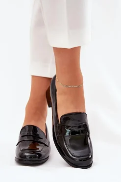 Lakierowane Czółenka Na Niskim Obcasie Czarne Selenith