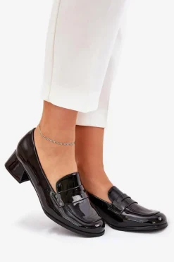 Lakierowane Czółenka Na Niskim Obcasie Czarne Selenith