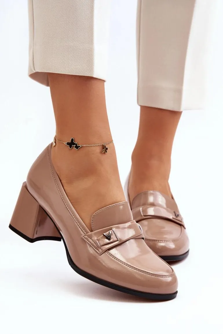 Lakierowane Czółenka Na Obcasie Beżowe Felicijana