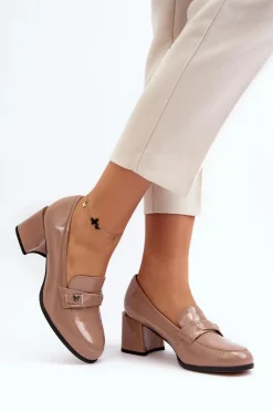 Lakierowane Czółenka Na Obcasie Beżowe Felicijana