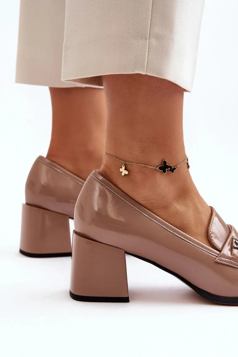 Lakierowane Czółenka Na Obcasie Beżowe Felicijana