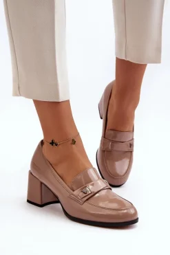 Lakierowane Czółenka Na Obcasie Beżowe Felicijana