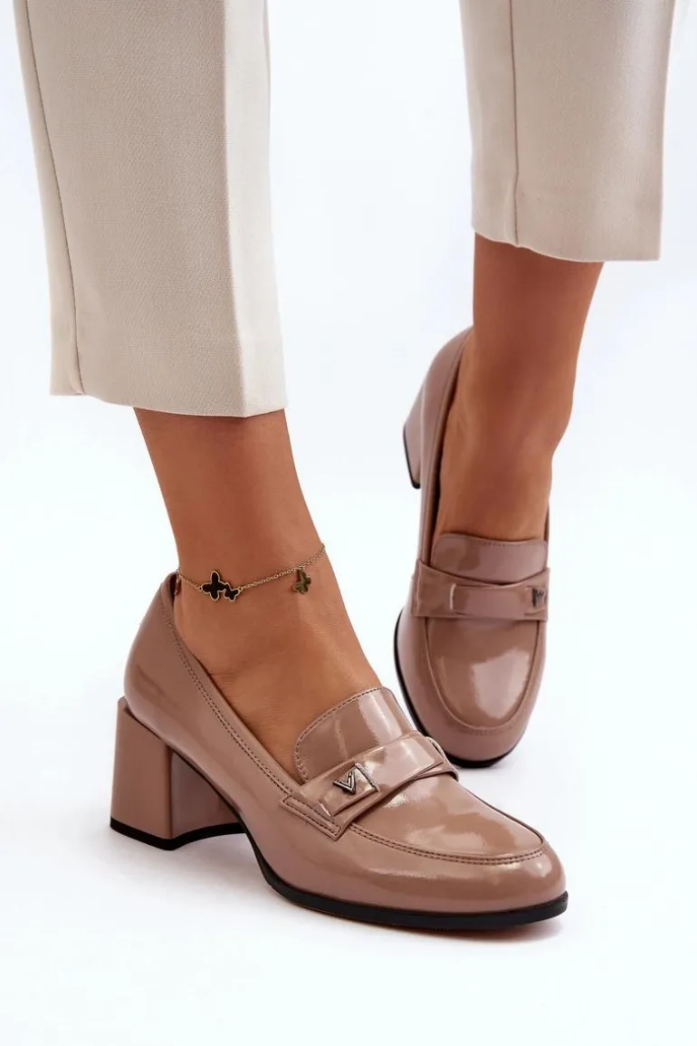 Lakierowane Czółenka Na Obcasie Beżowe Felicijana