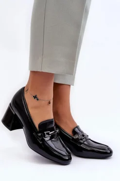 Lakierowane Czółenka Na Słupku Czarne Idona