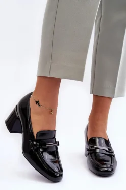 Lakierowane Czółenka Na Słupku Czarne Idona