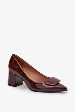 Lakierowane Czółenka Na Słupku Z Ozdobą Czekoladowe Isoline