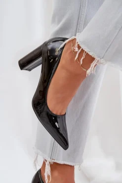 Lakierowane Czółenka Na Słupkowym Obcasie Czarne Kilanne