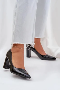 Lakierowane Czółenka Na Słupkowym Obcasie Czarne Kilanne
