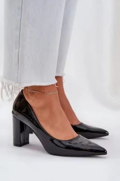 Lakierowane Czółenka Na Słupkowym Obcasie Czarne Kilanne