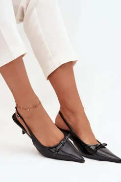 Lakierowane Czółenka Na Szpilce Z Kokardką Czarne Olvena