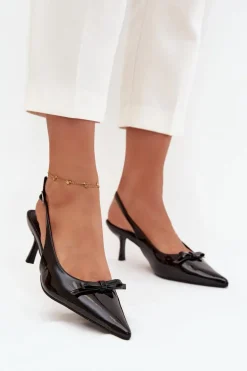 Lakierowane Czółenka Na Szpilce Z Kokardką Czarne Olvena