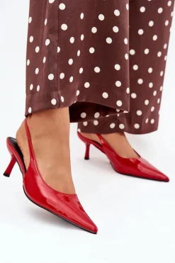 Lakierowane Czółenka Na Szpilce Z Odkrytą Piętą Czerwone Talira