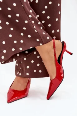 Lakierowane Czółenka Na Szpilce Z Odkrytą Piętą Czerwone Talira