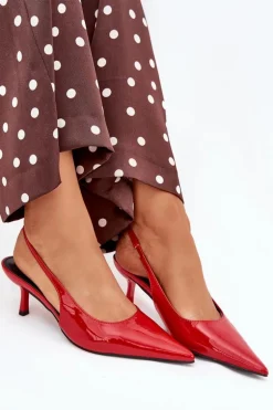 Lakierowane Czółenka Na Szpilce Z Odkrytą Piętą Czerwone Talira
