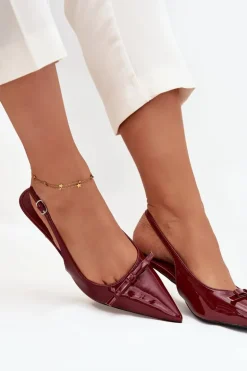 Lakierowane Czółenka Na Szpilce Z Kokardką Bordowe Olvena