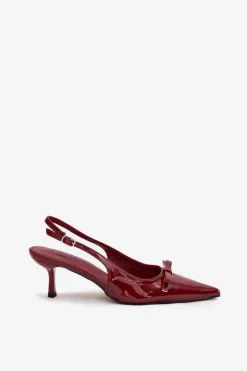 Lakierowane Czółenka Na Szpilce Z Kokardką Bordowe Olvena