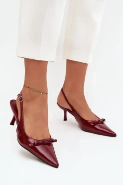Lakierowane Czółenka Na Szpilce Z Kokardką Bordowe Olvena
