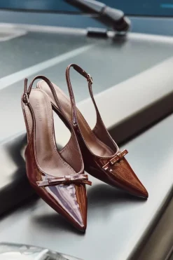 Lakierowane Czółenka Na Szpilce Z Kokardką Bordowe Olvena