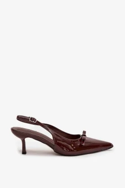 Lakierowane Czółenka Na Szpilce Z Kokardką Czekoladowe Olvena