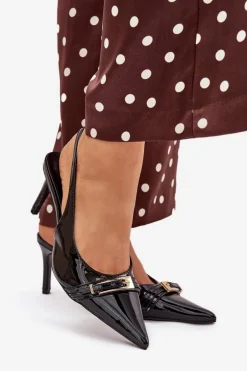 Lakierowane Czółenka Na Szpilce Ze Złotą Klamrą Czarne Vivae