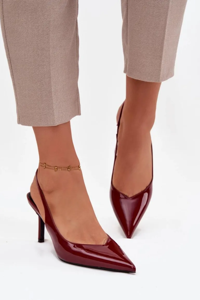 Lakierowane Czółenka Na Szpilce Bordowe Phelia