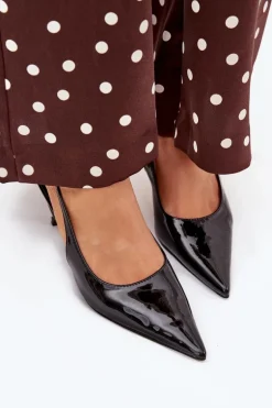 Lakierowane Czółenka Na Szpilce Z Odkrytą Piętą Czarne Talira